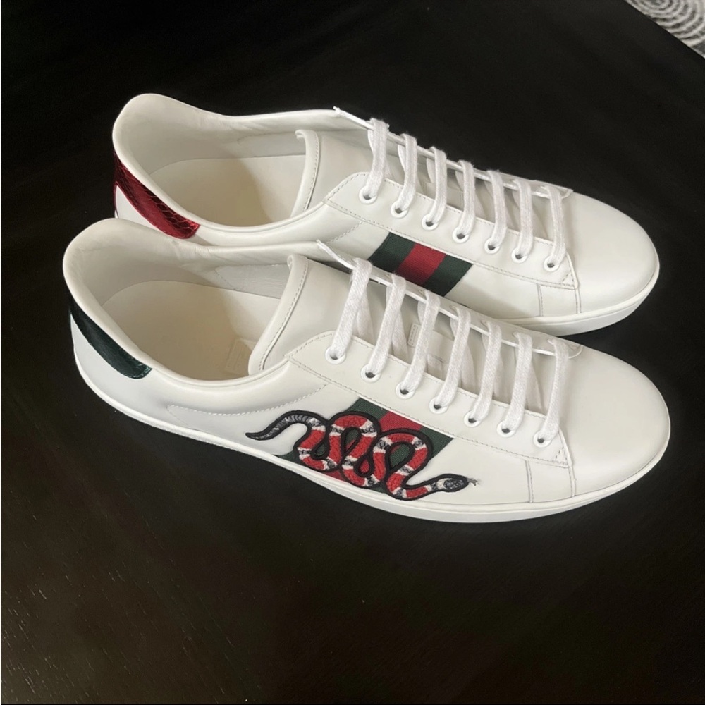 Men’s Gucci Ace Sneakers Embroidered Snake Size 12 US, Cleaned And Refurbished - Picture 2 of 8